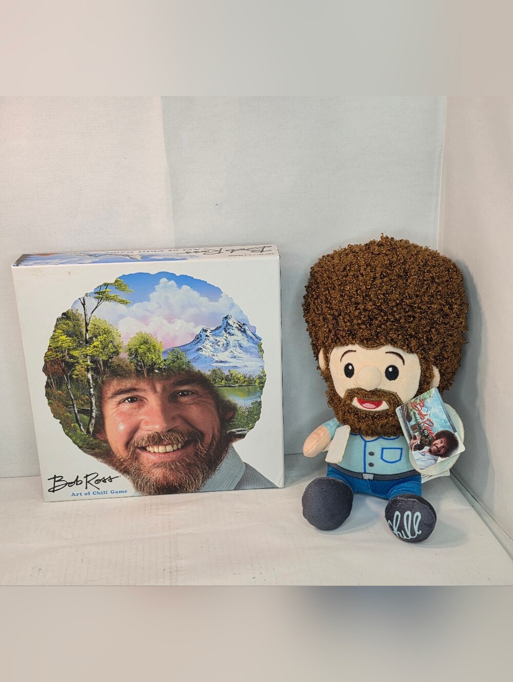 Bob Ross Fan Kit - Bob Ross  Art of Chill Board Game & 11"  Character Plush. NWT